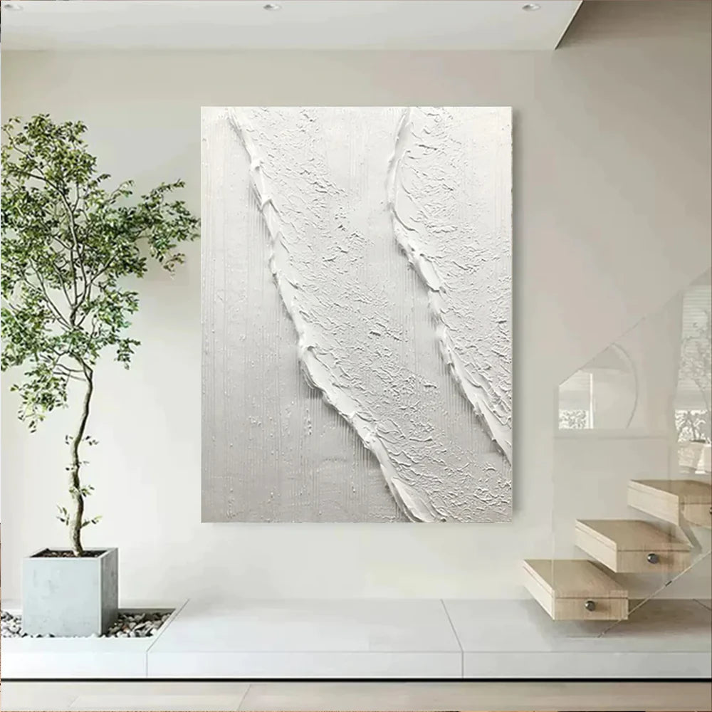 White Minimalist Textured Wall Art #MT076