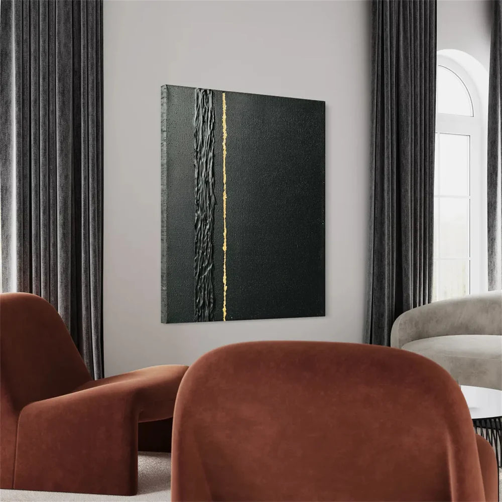 Black and Gold Minimalist Textured Wall Art #MT091