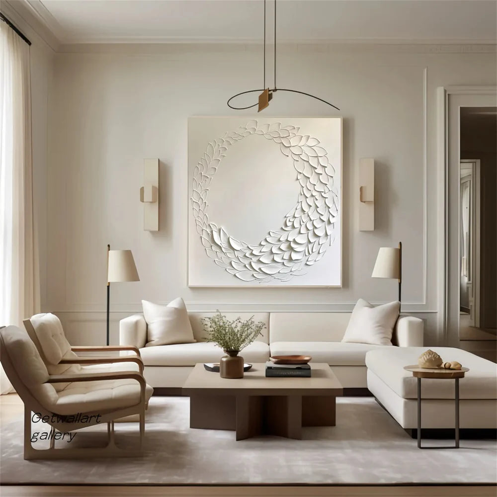 White Minimalist Textured Wall Art #MT125