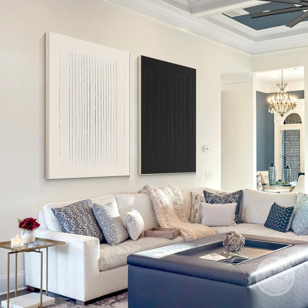 Black and White Minimalist Textured Wall Art Set of 2 #MT043