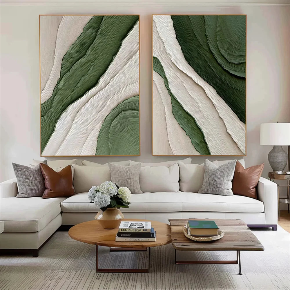 Green Minimalist Textured Wall Art Set of 2 #MT038