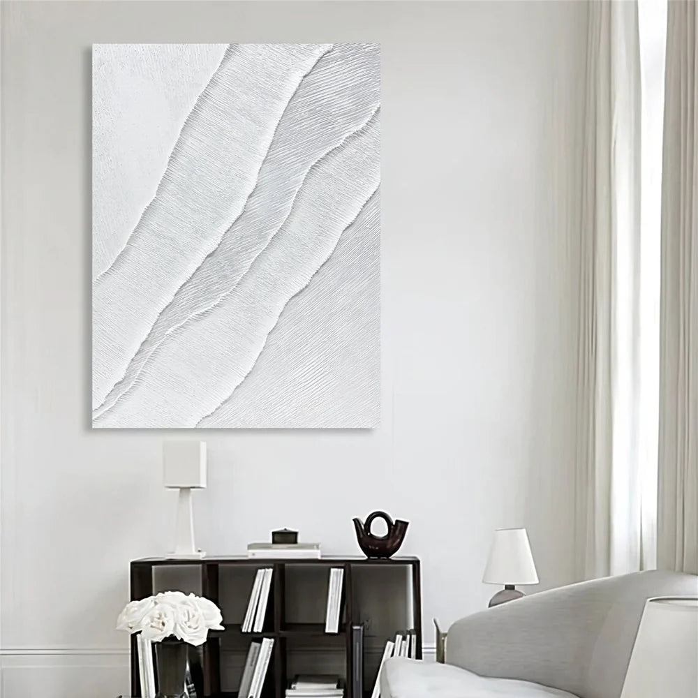 White Minimalist Textured Wall Art #MT097