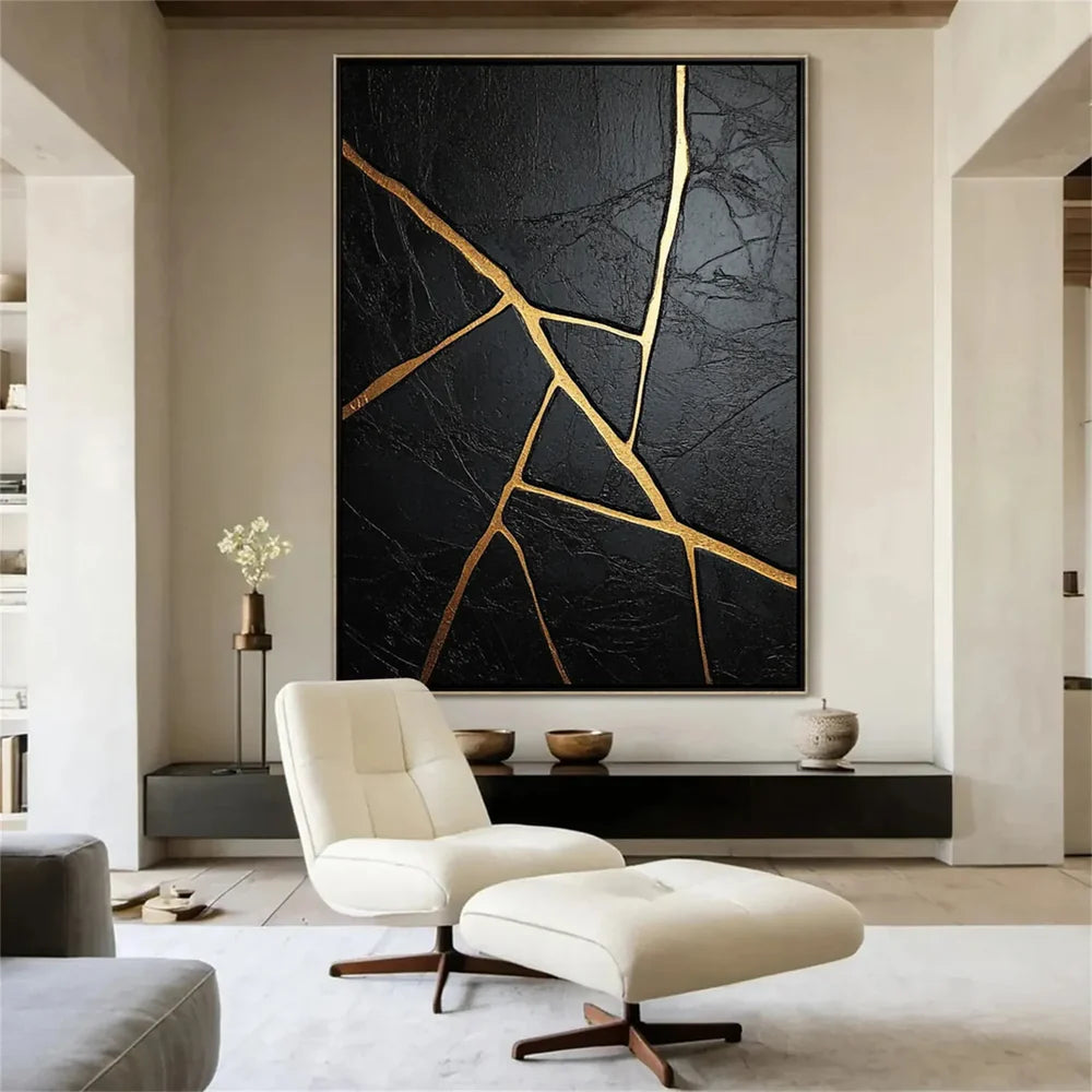 Black and Gold Minimalist Textured Wall Art #MT092
