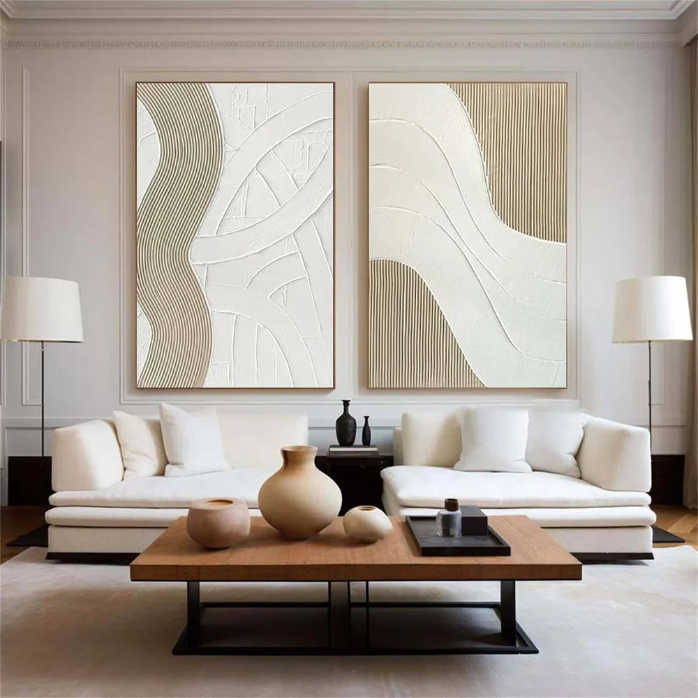 White Minimalist Textured Wall Art Set of 2 #MT028