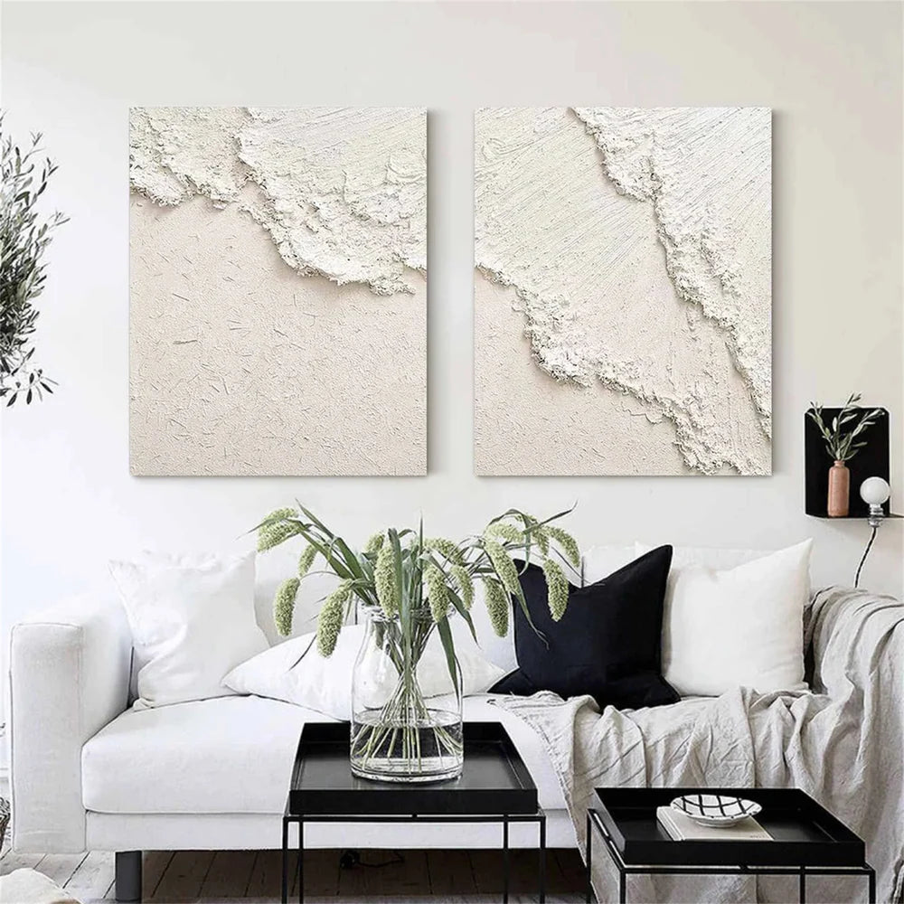 White Minimalist Textured Wall Art Set of 2 #MT121