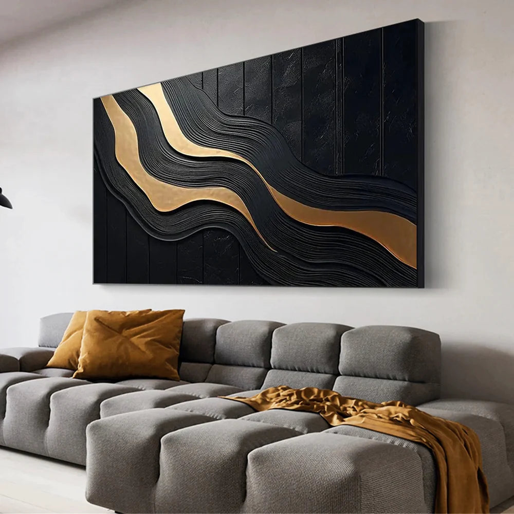 Black and Gold Minimalist Textured Wall Art #MT088