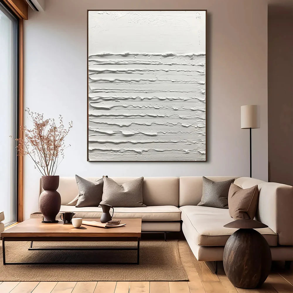 White Minimalist Textured Wall Art #MT096