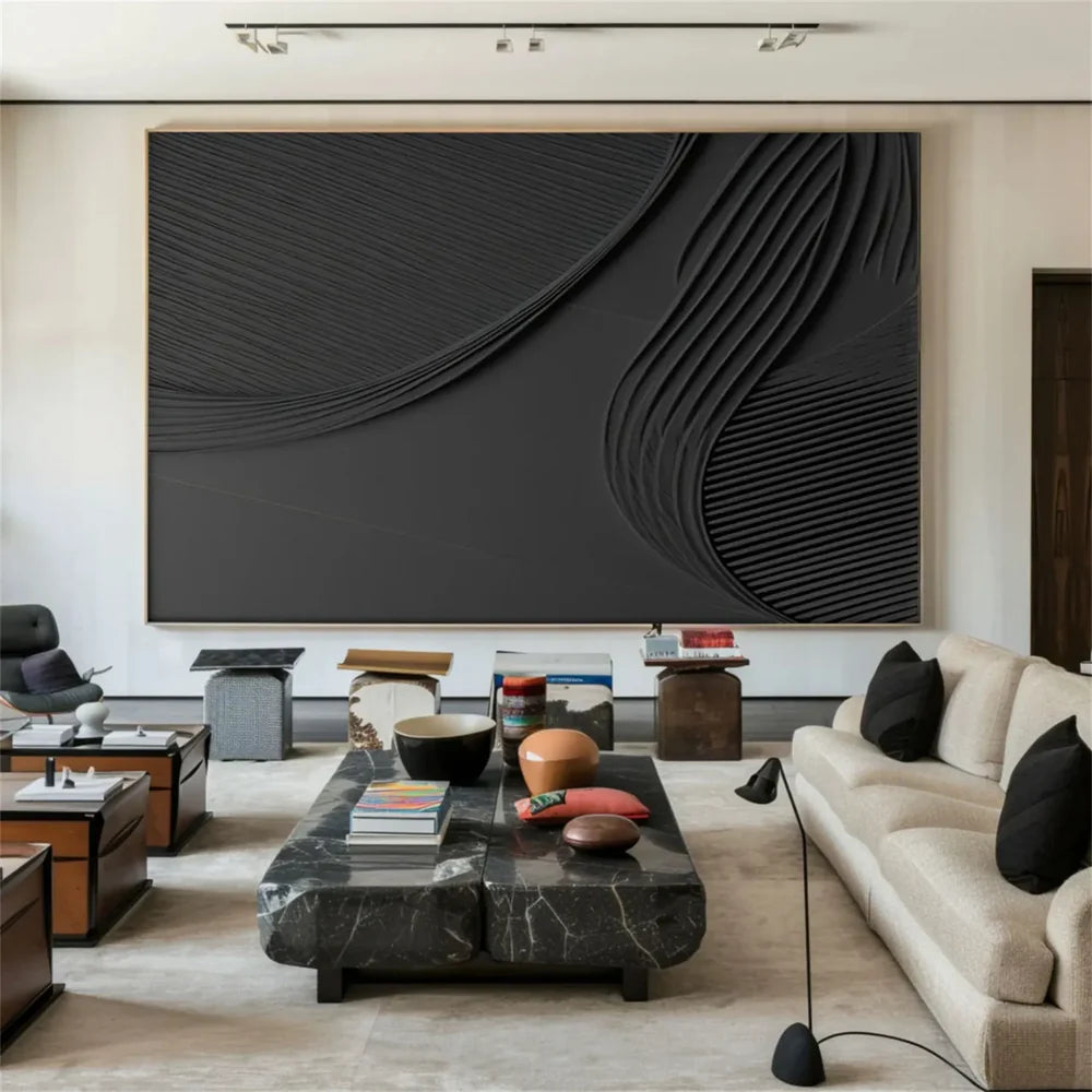 Black Minimalist Textured Wall Art #MT087