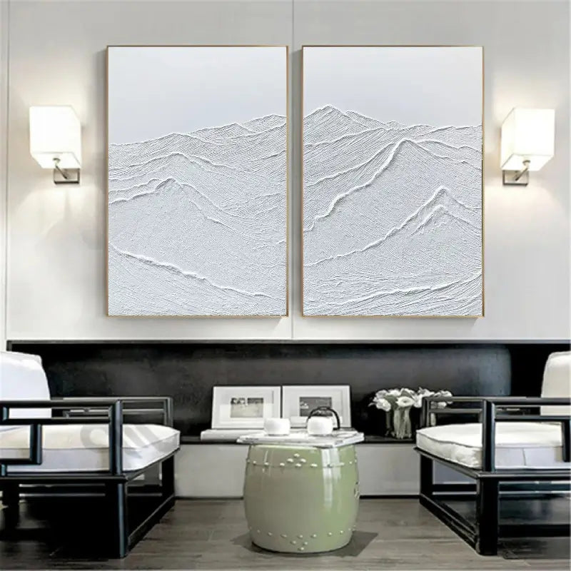 White Minimalist Textured Wall Art Set of 2 #MT042