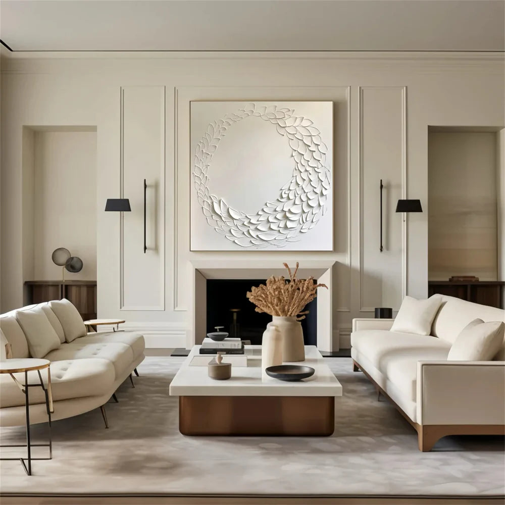 White Minimalist Textured Wall Art #MT125