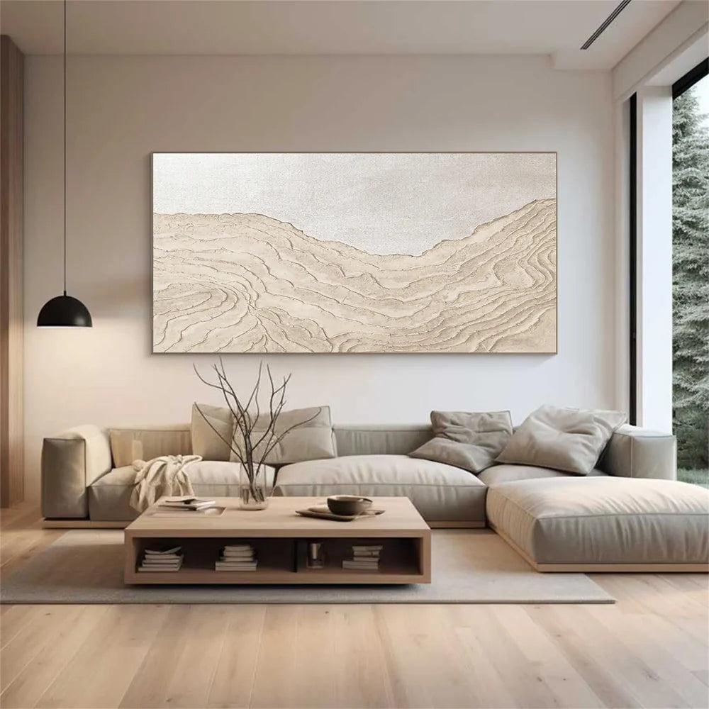 White and Beige Minimalist Textured Wall Art #MT095