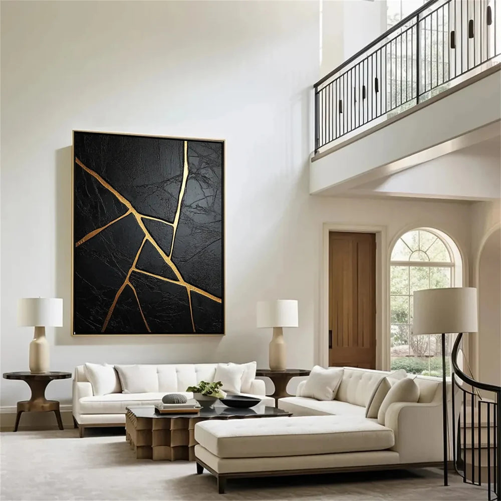 Black and Gold Minimalist Textured Wall Art #MT092