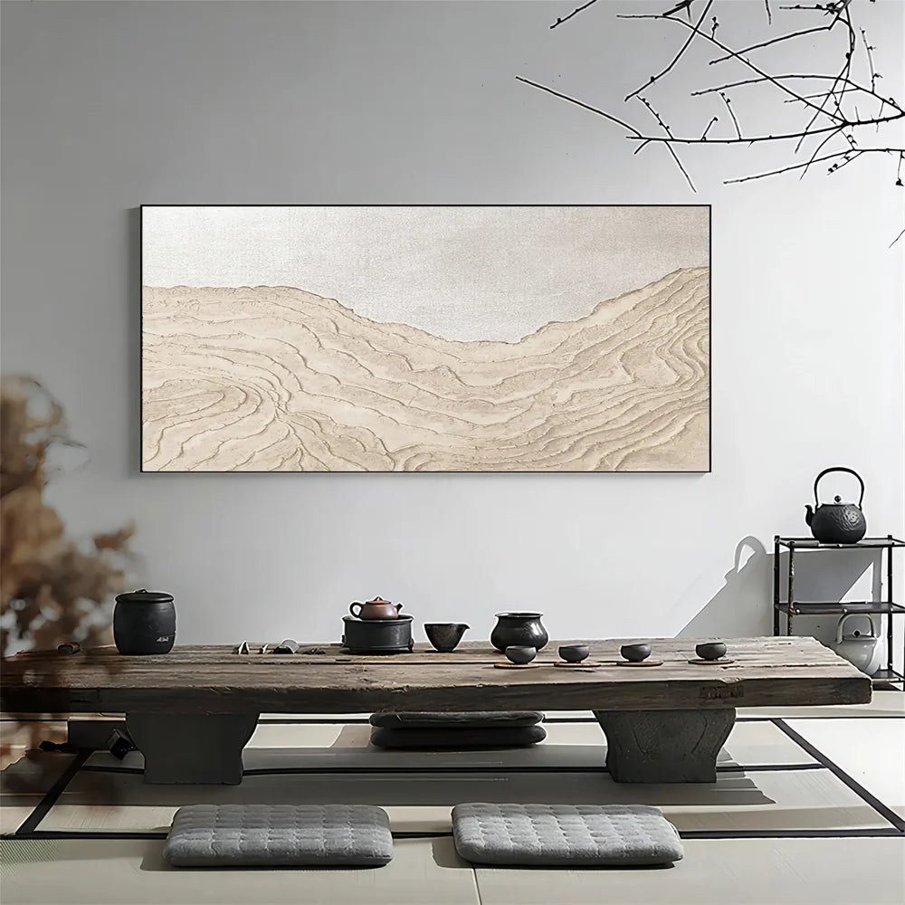 White and Beige Minimalist Textured Wall Art #MT095