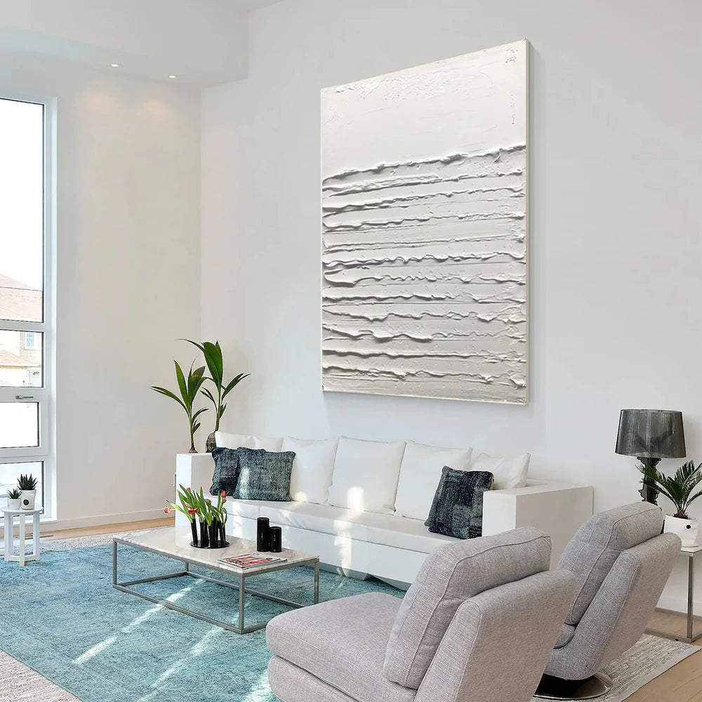 White Minimalist Textured Wall Art #MT096