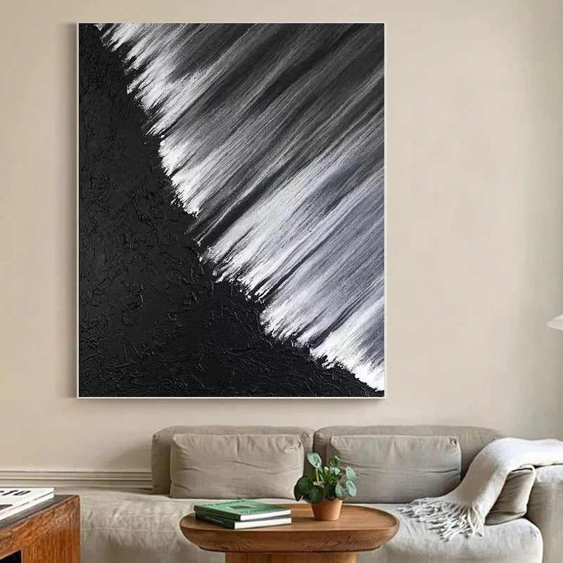 Black and White Minimalist Textured Wall Art #MT034