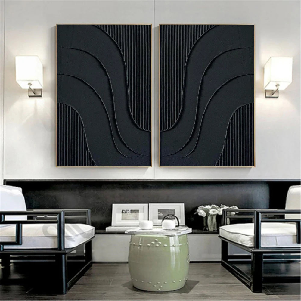 Black Minimalist Textured Wall Art Set of 2 #MT029