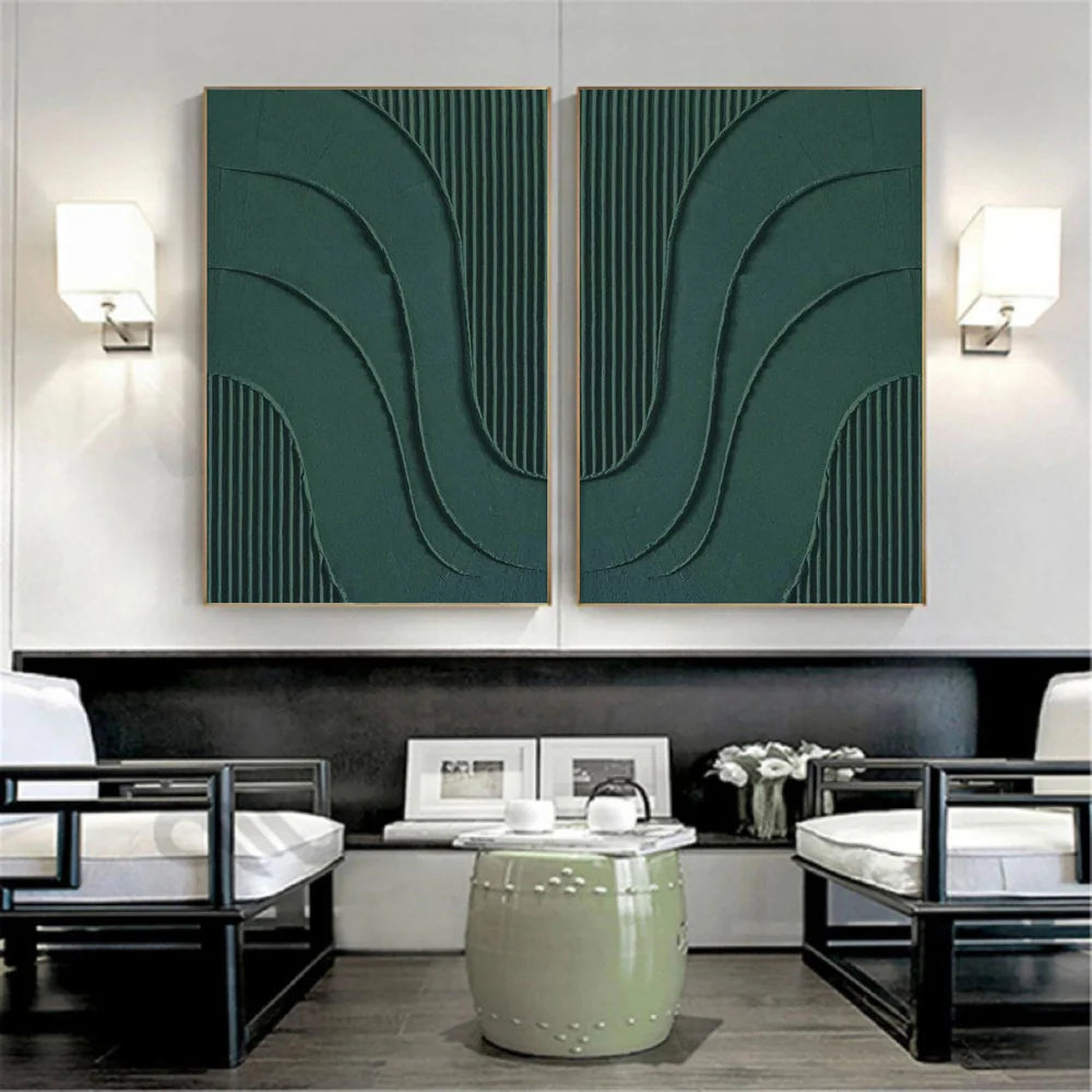 Green Minimalist Textured Wall Art Set of 2 #MT039