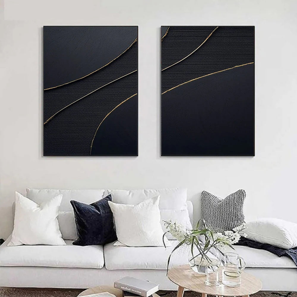 Black Minimalist Textured Wall Art Set of 2 #MT054