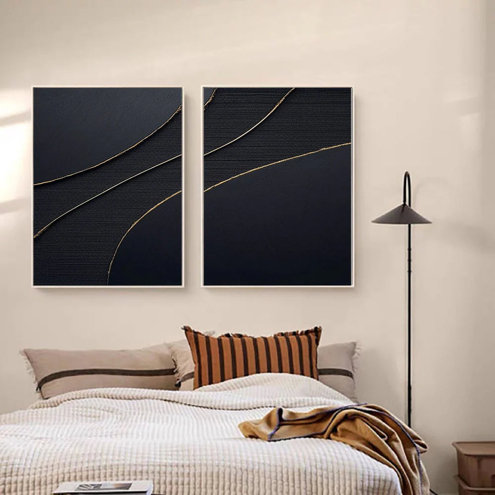 Black Minimalist Textured Wall Art Set of 2 #MT054