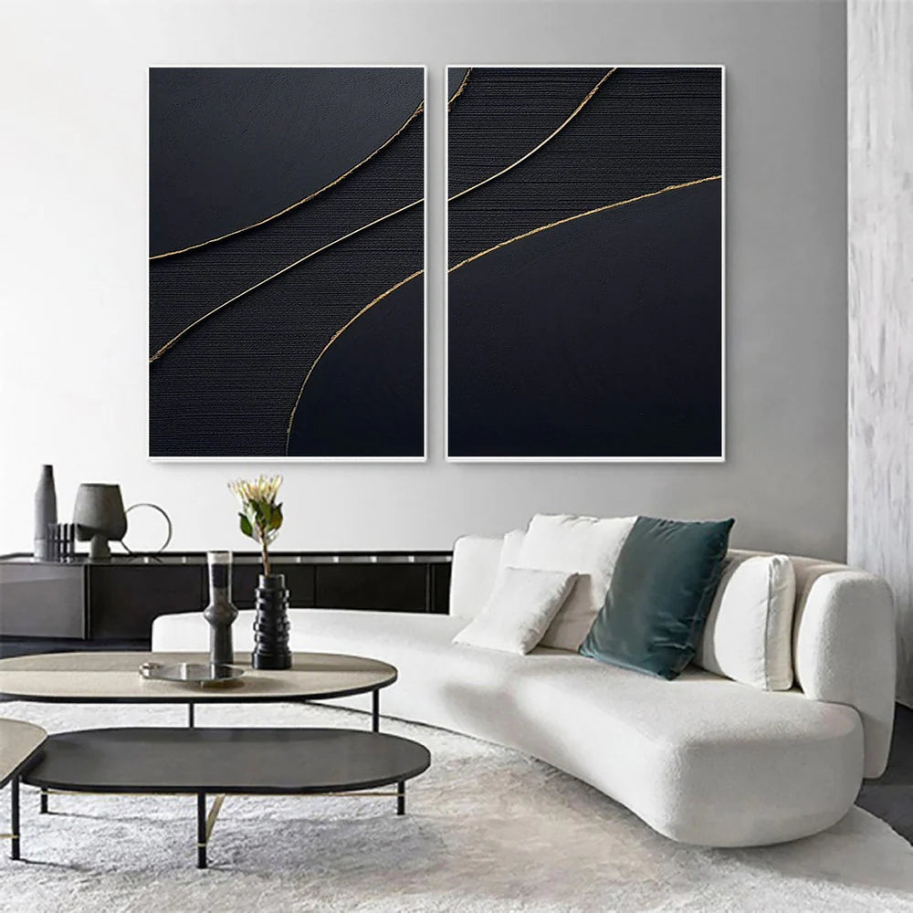 Black Minimalist Textured Wall Art Set of 2 #MT054