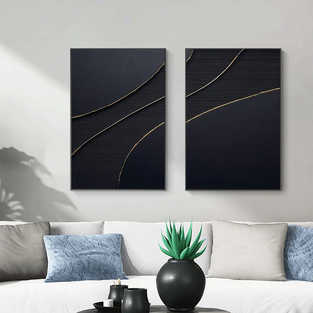 Black Minimalist Textured Wall Art Set of 2 #MT054