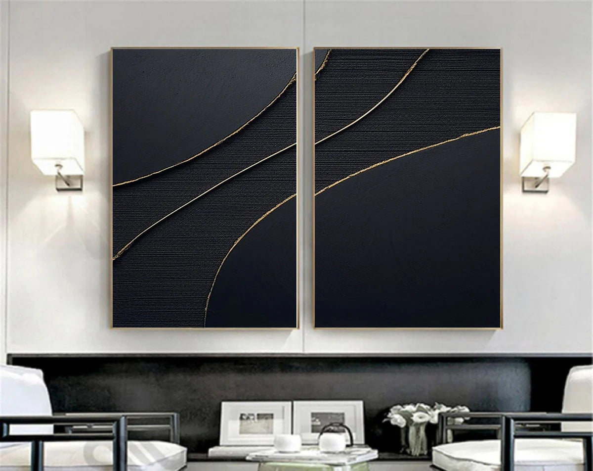 Black Minimalist Textured Wall Art Set of 2 #MT054
