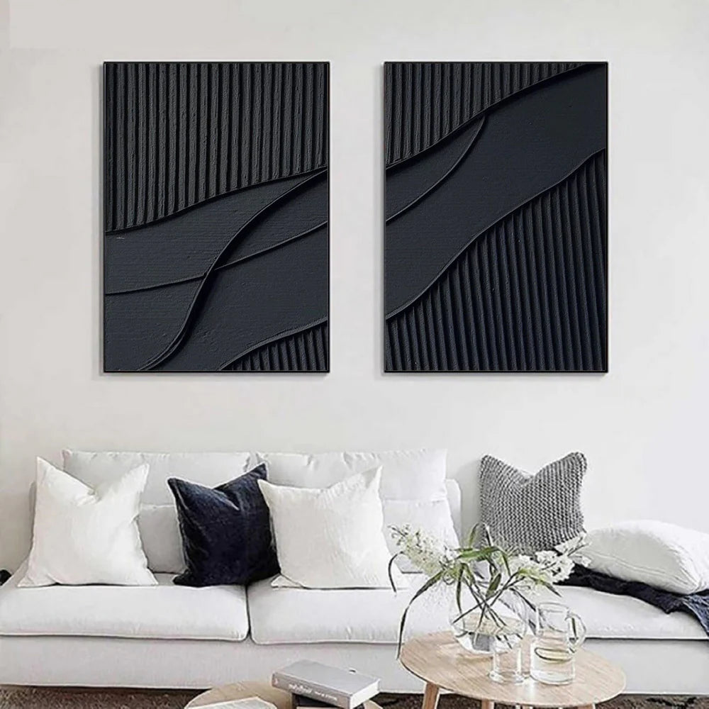Black Minimalist Textured Wall Art Set of 2 #MT041