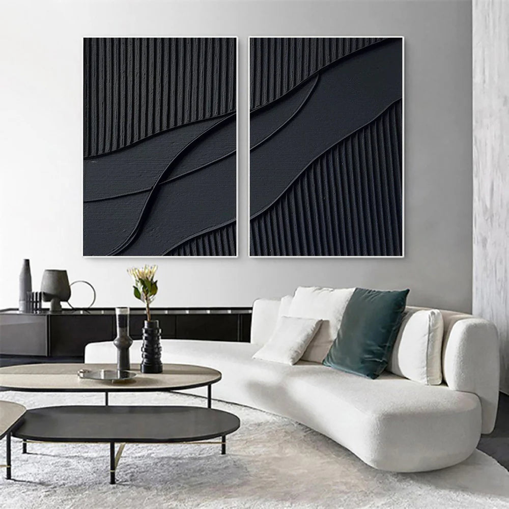 Black Minimalist Textured Wall Art Set of 2 #MT041
