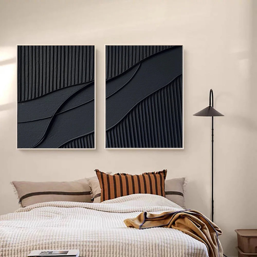 Black Minimalist Textured Wall Art Set of 2 #MT013
