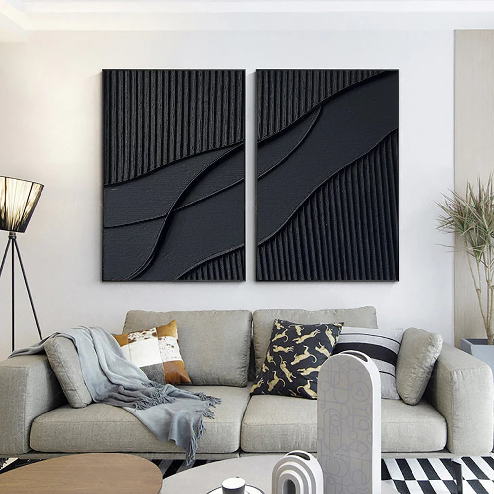 Black Minimalist Textured Wall Art Set of 2 #MT041