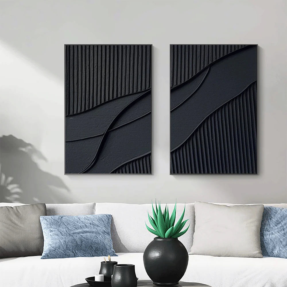 Black Minimalist Textured Wall Art Set of 2 #MT041