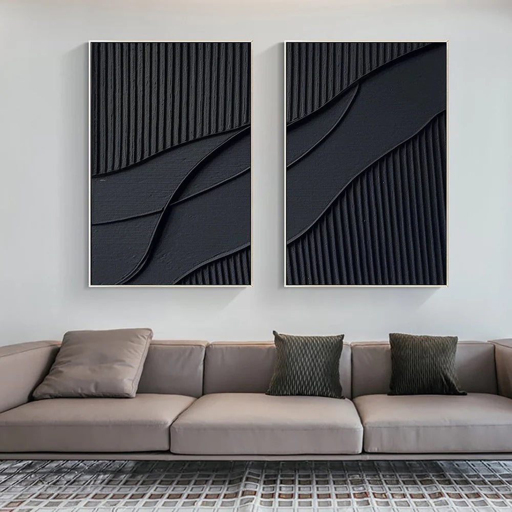 Black Minimalist Textured Wall Art Set of 2 #MT041