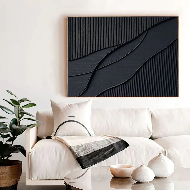 Black Minimalist Textured Wall Art #MT031