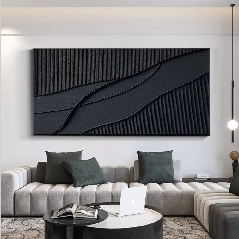 Black Minimalist Textured Wall Art #MT031