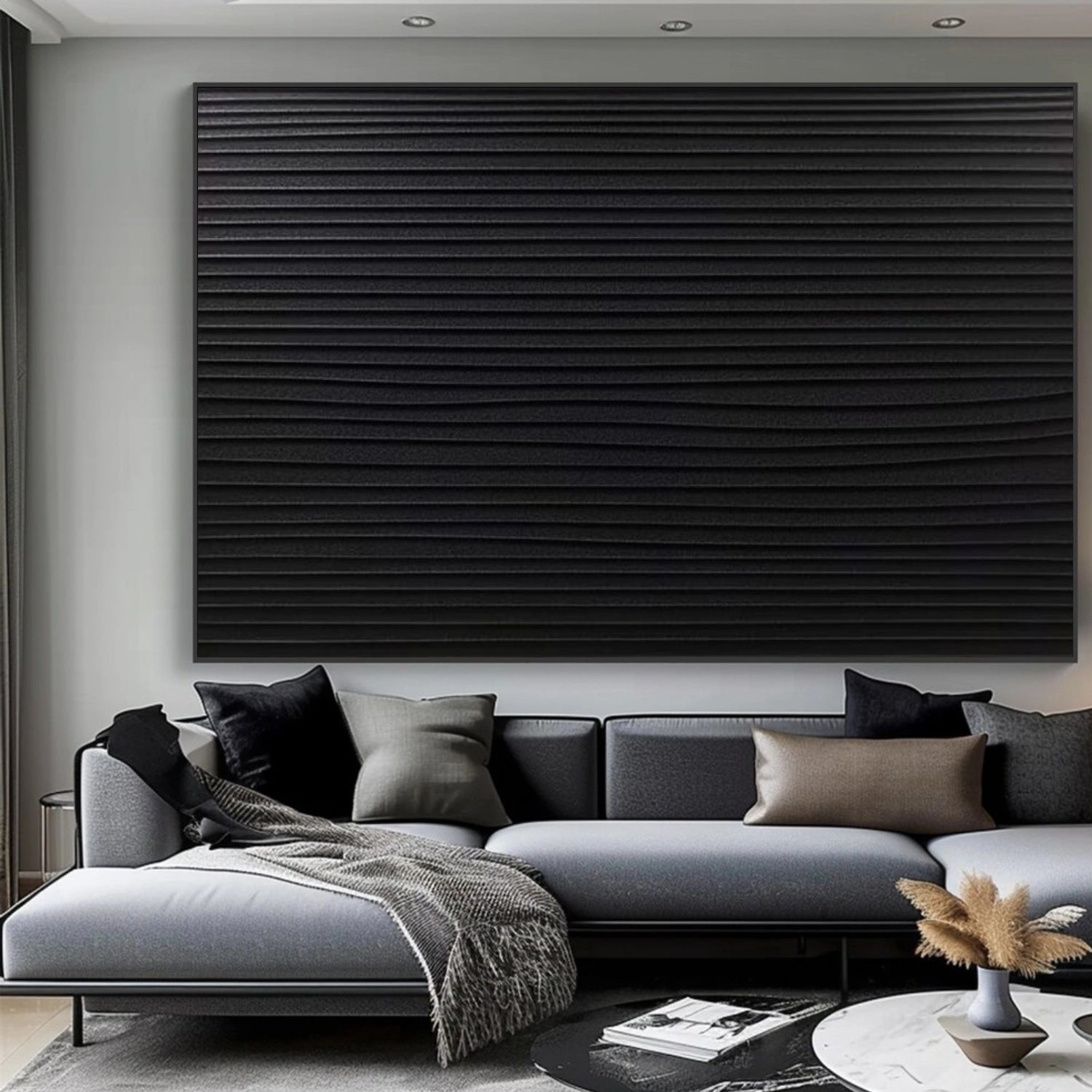 Black Minimalist Textured Wall Art #MT133