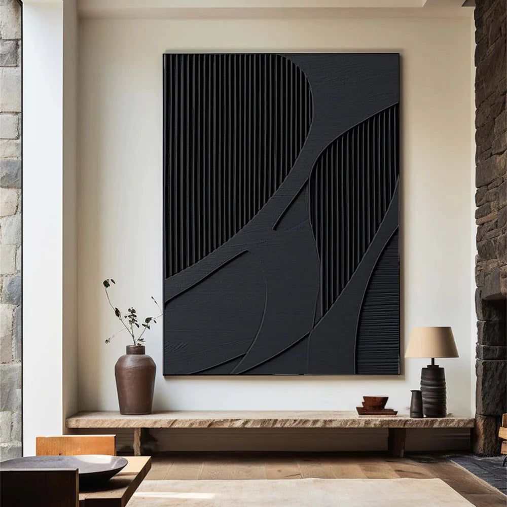 Black Minimalist Textured Wall Art #MT047