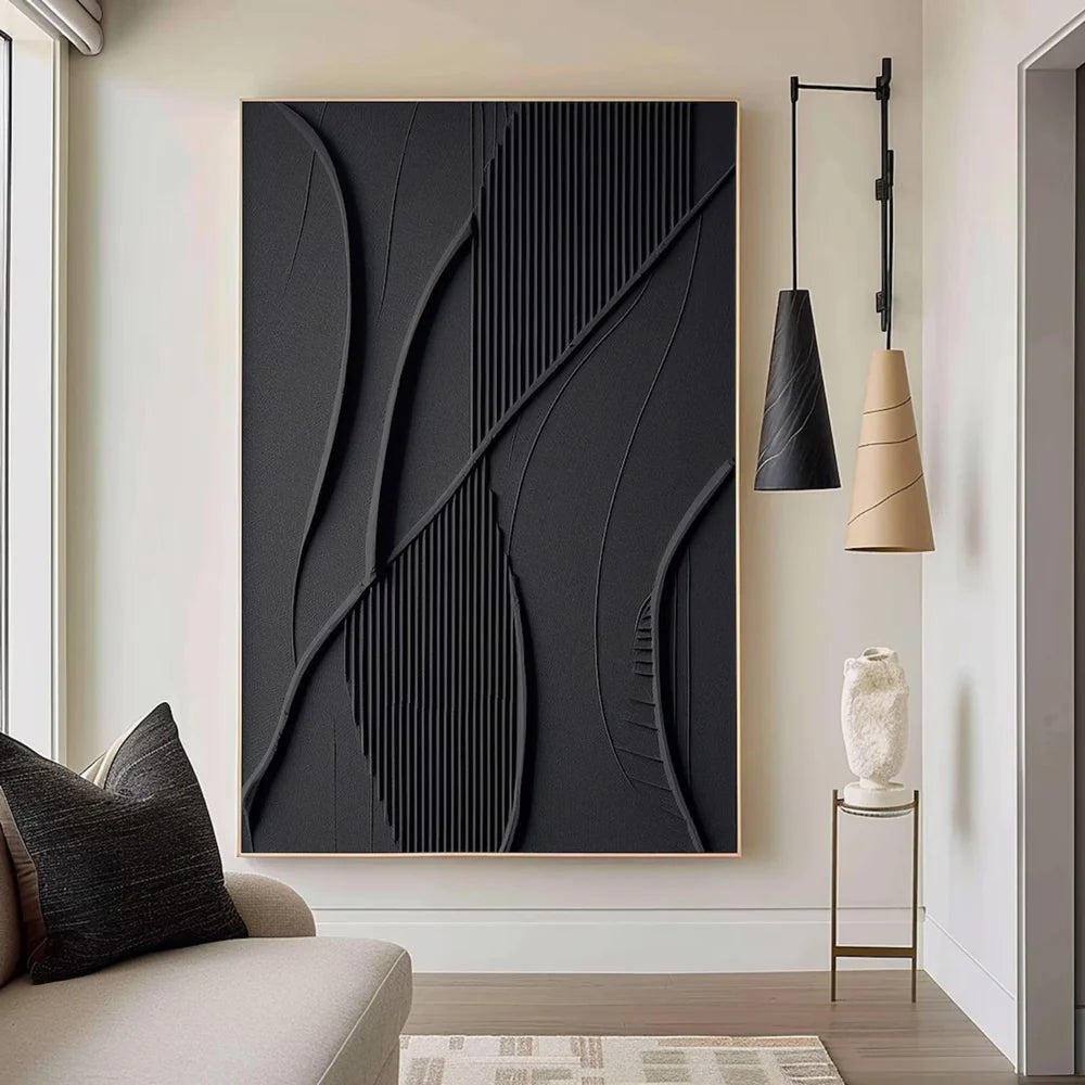 Black Minimalist Textured Wall Art #MT079