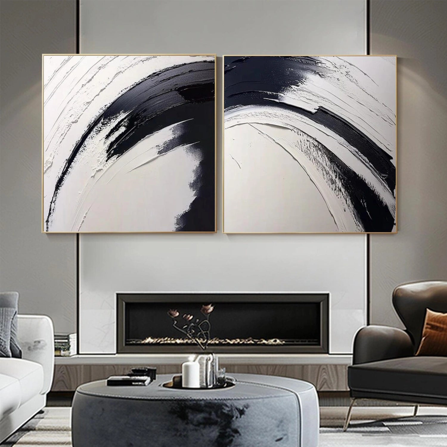 Black and White Minimalist Textured Wall Art Set of 2 #MT134