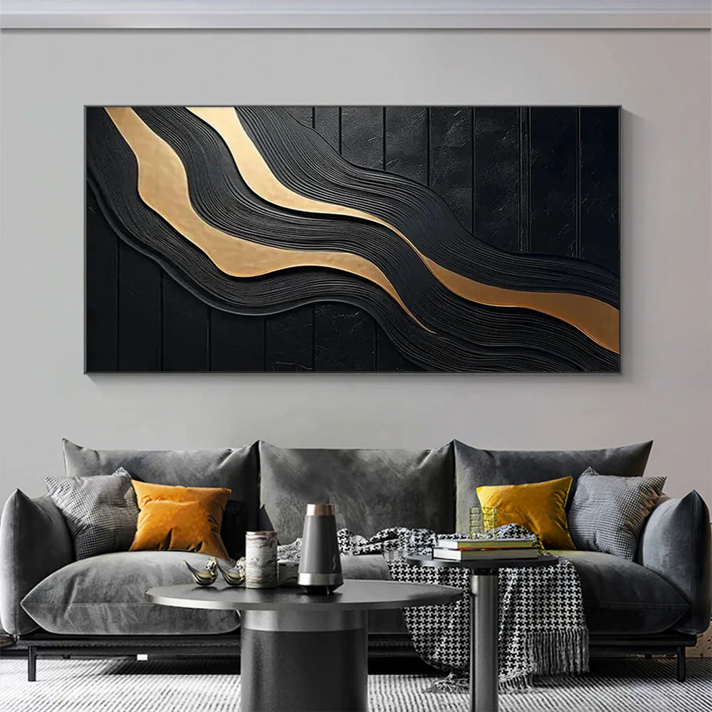 Black and Gold Minimalist Textured Wall Art #MT088