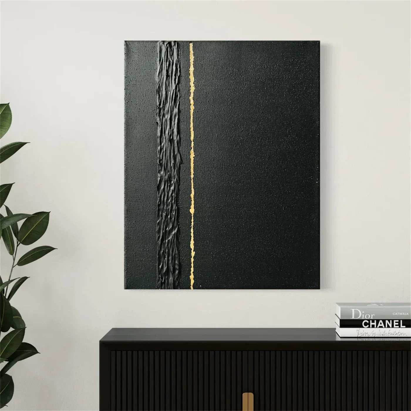 Black and Gold Minimalist Textured Wall Art #MT091