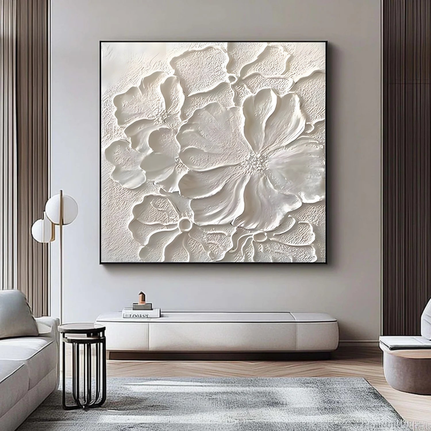 White Flower & Tree Textured Abstract Wall Art #SF056
