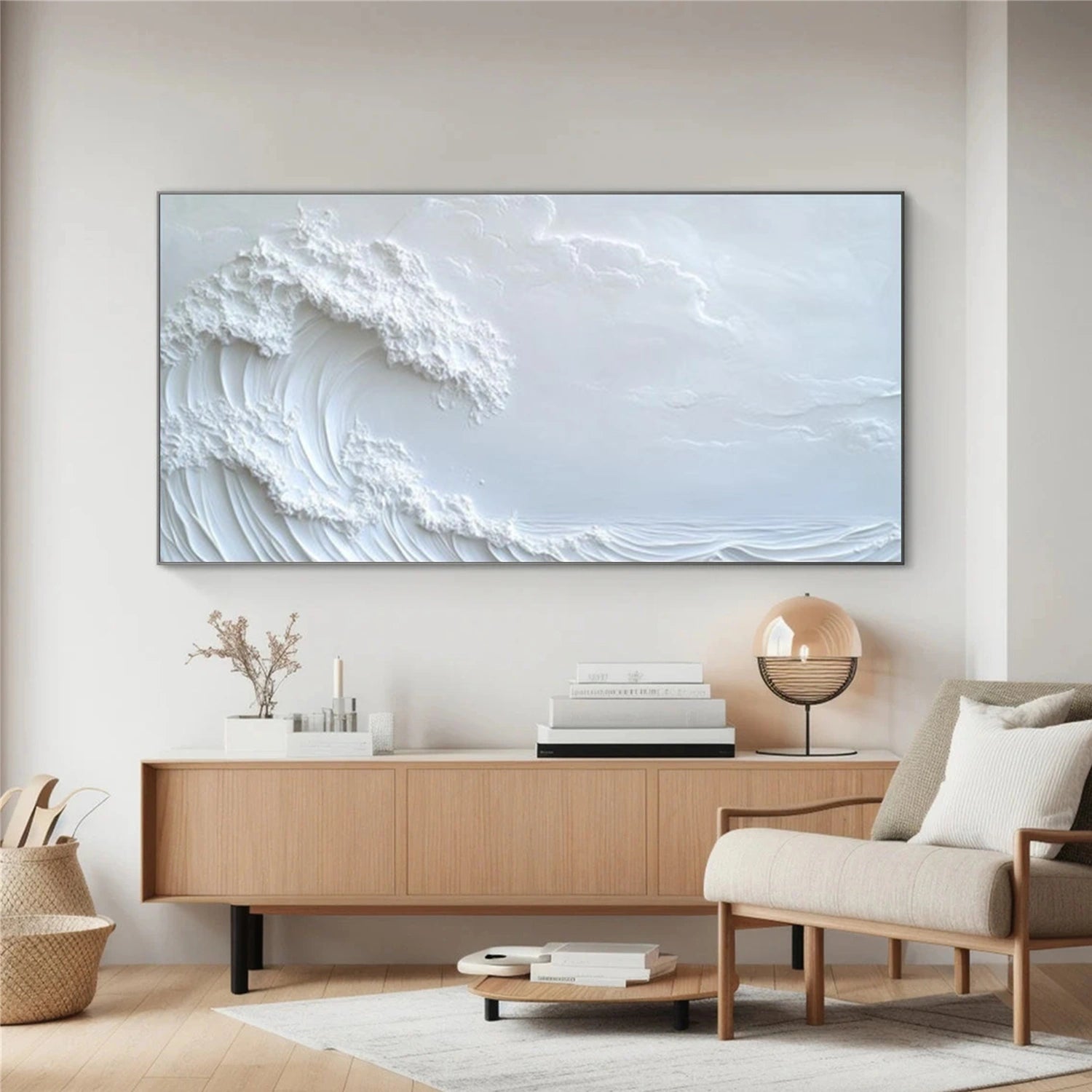 White Ocean & Sky Textured Wall Art #MO085