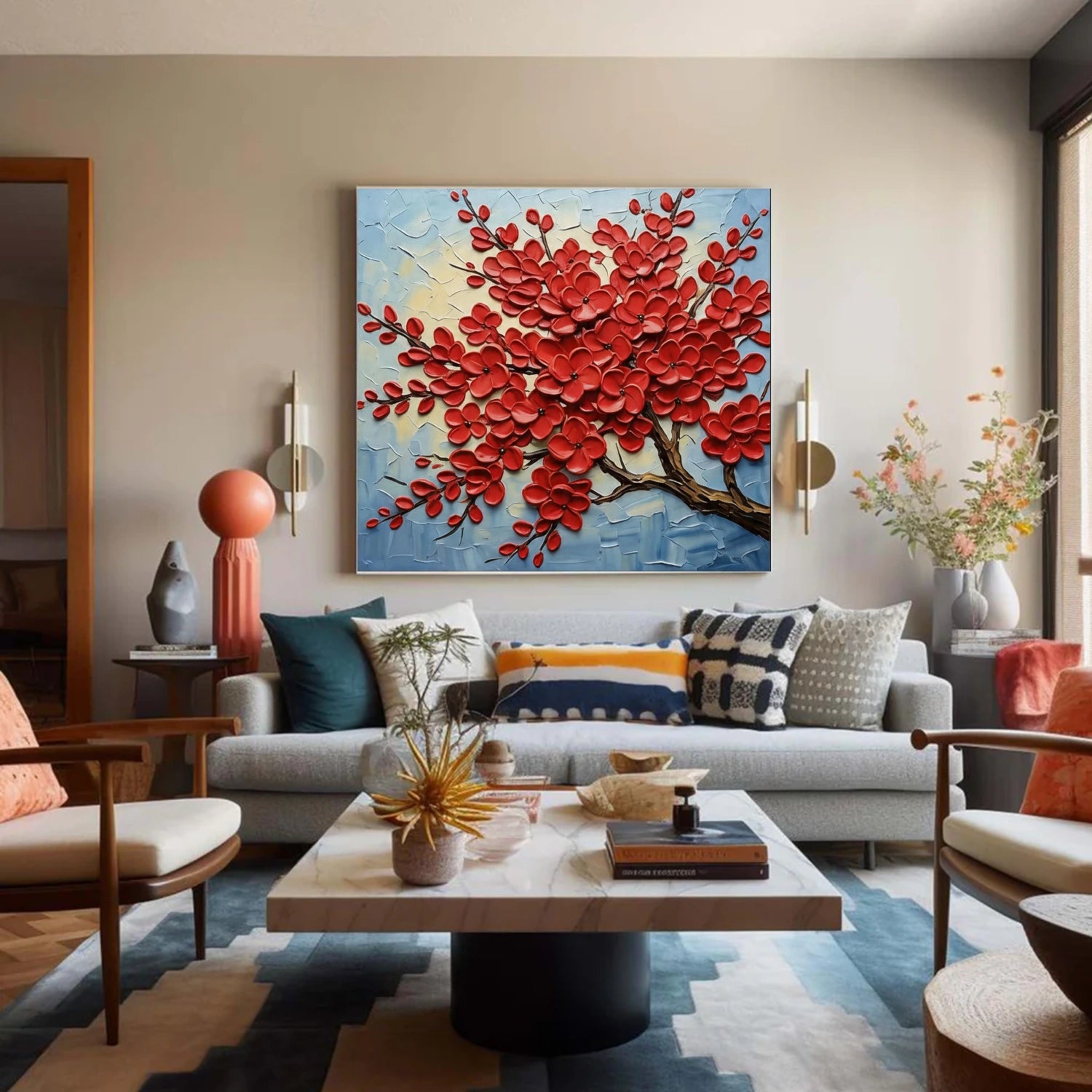 Flower & Tree Textured Abstract Wall Art #SF058