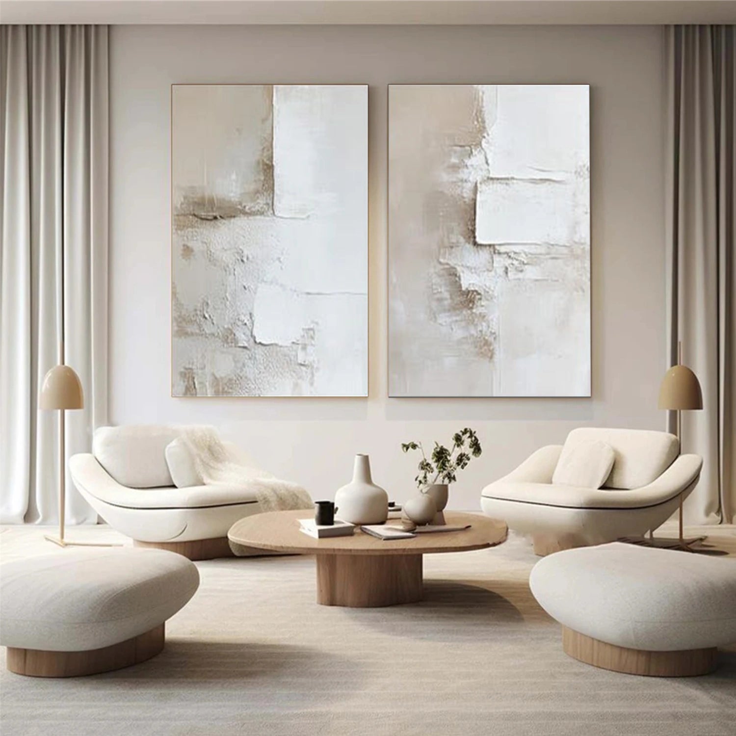 Beige and Brown Abstract Textured Wall Art Set of 2 #AT132