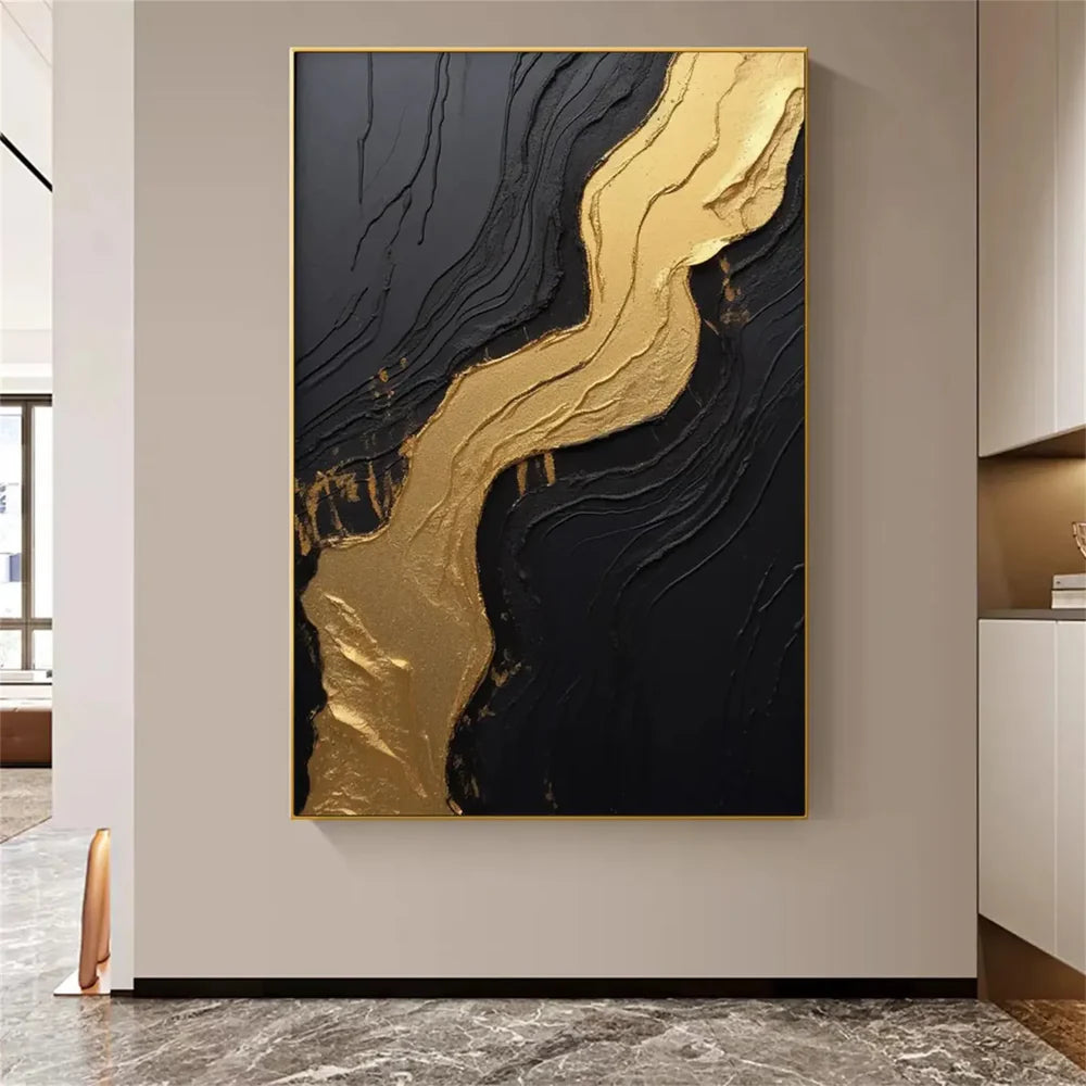 Black and Gold Minimalist Textured Wall Art #MT090