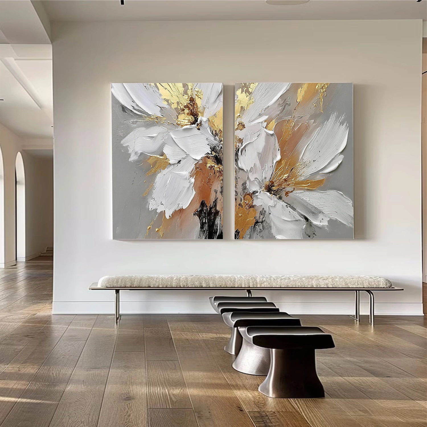 Flower & Tree Textured Abstract Wall Art Set of 2 #SF049