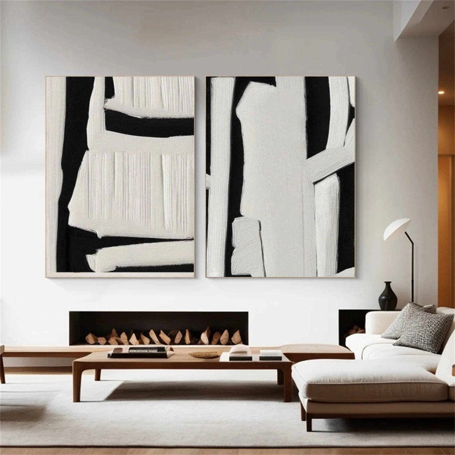 Black and White Minimalist Textured Wall Art Set of 2 #MT136