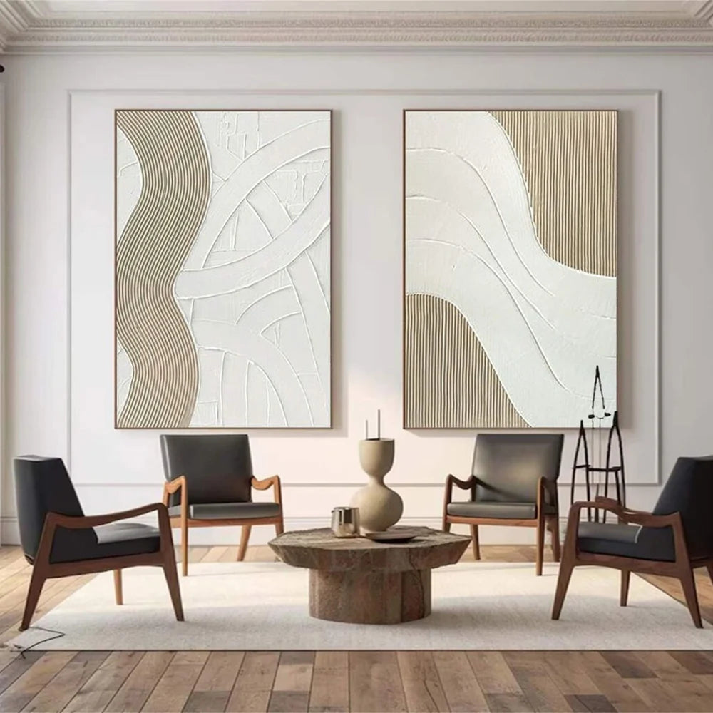 White Minimalist Textured Wall Art Set of 2 #MT028