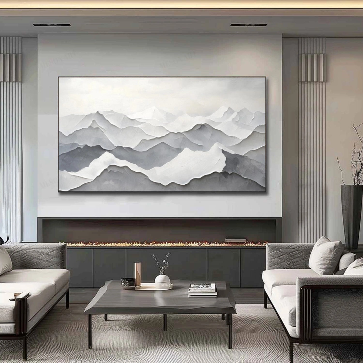 Grey And White Mountain Textured Wall Art MS041 Grey And White Mountain Textured Wall Art MS041