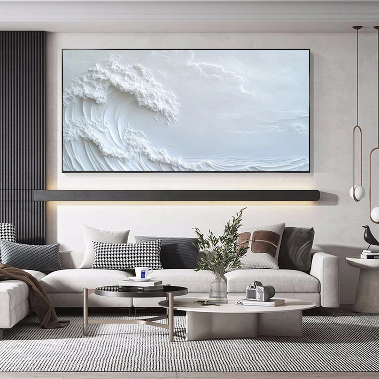 White Ocean & Sky Textured Wall Art #MO085
